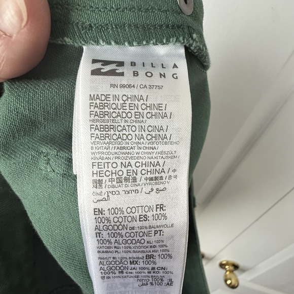 Billabong Womens Leia Twill Mid-Rise Cargo Pants Emerald Green Wide Leg Size 29 - Picture 10 of 10